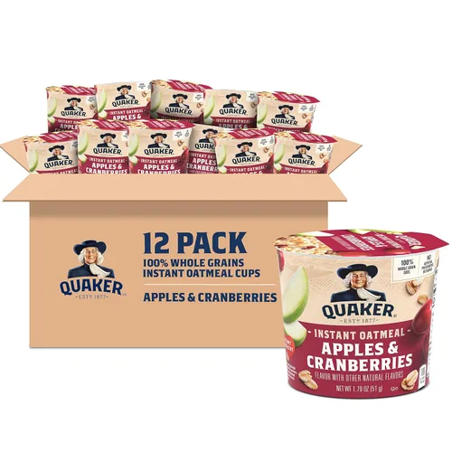 Vista 8 de Quaker Tazas de Avena Instantánea Express, 10g de Proteína, Paquete Variado de 2 Sabores, (Paquete de 12)