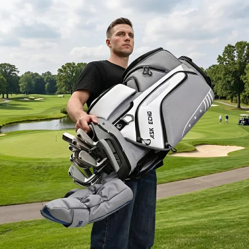 Vista 7 de ASK ECHO Soundless-Series - Bolsa para carrito de golf con 15 divisores, parte inferior con bloqueo de agarre