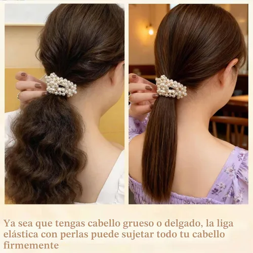 Vista 6 de 8 ligas para el cabello con perlas, elásticas blancas, elásticas para coleta de caballo, elegantes y elegantes, elegantes y elegantes, accesorios