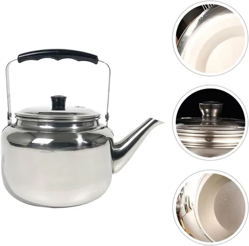 Vista 6 de Hervidor de té de acero inoxidable para estufa, hervidor de té clásico con base universal, hervidor de té para campamento, 3 L
