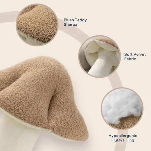 Vista 4 de Phantoscope Almohada Decorativa en Forma de Hongo, Almohadas Decorativas de Vellón Teddy Suave en Forma de Hongo, Lindo Cojín en Forma 3D para Sofá