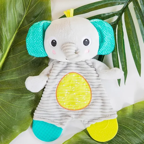 Vista 4 de Bright Starts Snuggle & Teethe - Juguete de peluche para dentición sin BPA con sonido crujiente para bebé - Elefante