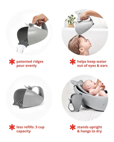 Vista 3 de Skip Hop Taza de enjuague de baño para bebé MOBY - Enjuagador de cascada sin lágrimas, color gris, edad 0+, (paquete de 12)