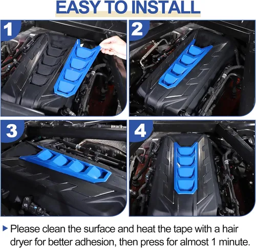 Vista 7 de Daeiclru Cubierta de cubierta de motor compatible con Chevrolet Corvette C8 2020-2023, cubierta de panel de bahía de motor de plástico ABS (azul)