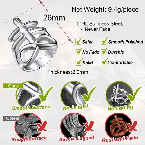 Vista 4 de FaithHeart Anillos de cruz de Satán Leviathan para hombre, acero sin estátula para la iglesia satánica, joyería de motociclista, anillos