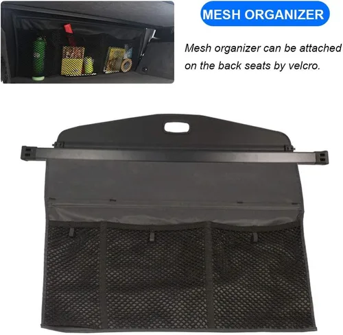 Vista 2 de Cubierta de carga para Chevy Equinox GMC Terrain 2018-2023 – Cubierta de seguridad negra para maletero con organizador de malla