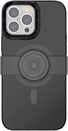 Vista 3 de PopSockets Funda para iPhone 13 Pro Max con agarre y deslizamiento para teléfono, compatible con carga inalámbrica, color negro