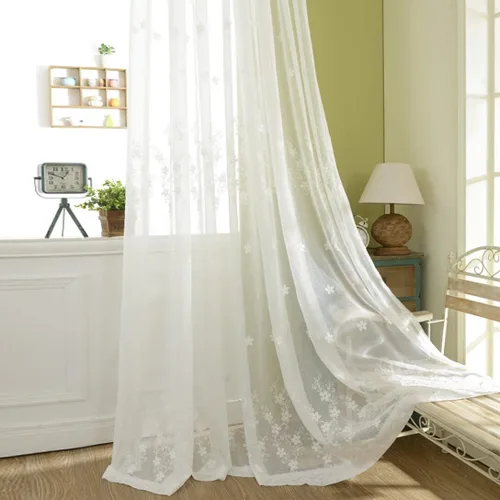 Vista 19 de Cortinas traslúcidas blancas de 63 pulgadas de largo, paneles de gasa bordada con hojas para cocina, sala de estar, dormitorio, ventanas pequeñas