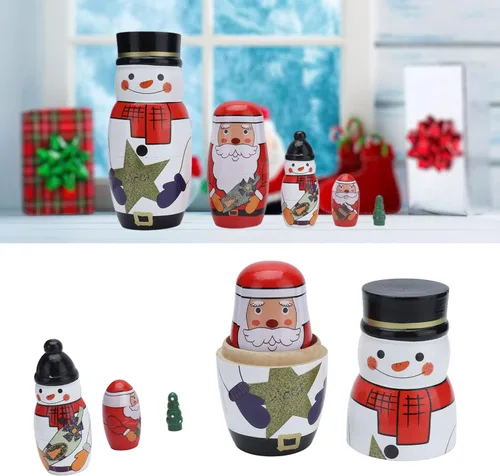 Vista 3 de QANYEGN Juego de 5 muñecas rusas de anidación ique, brillantes adornos de Navidad, juguetes de anidación, regalos festivos para decoración