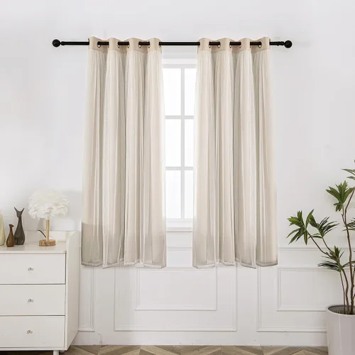 Vista 20 de INLINAS Cortinas opacas beige con superposición transparente, paneles térmicos y de reducción de ruido con ojales en la parte superior
