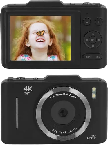 Vista 6 de Yunseity Cámara digital 4K, cámaras de pantalla HD de 48 MP de 2.8 pulgadas para fotografía, enfoque automático y antivibraciones, cámara compacta