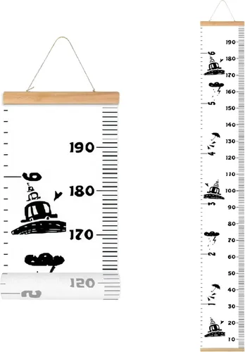 Vista 7 de Tabla de crecimiento para niños, marco de madera, lienzo de tela, regla de medición de altura de bebé a adulto para decoración de habitación
