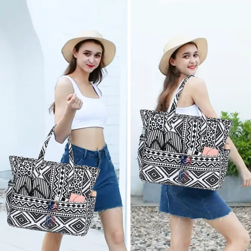 Vista 2 de Bolsa de playa y piscina para mujer, grande, bolsa de gimnasio con compartimento húmedo para viajes, impermeable