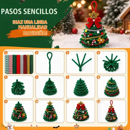 Vista 4 de Limpiapipas de Navidad, 500 piezas de limpieza de tuberías artesanales Colores de Navidad 02