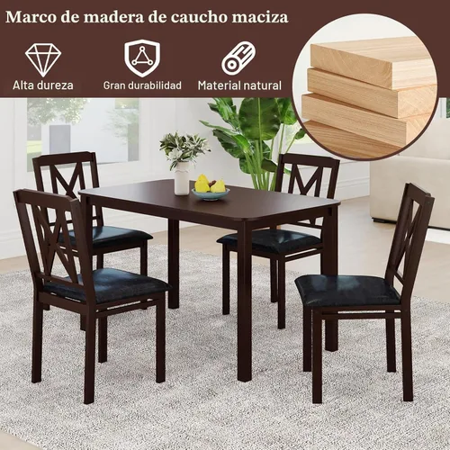 Vista 3 de GIANTEX - Juego de mesa de comedor de 5 piezas para 4, mesa de cocina rectangular de 47 pulgadas y 4 sillas con patas de madera de goma, asiento