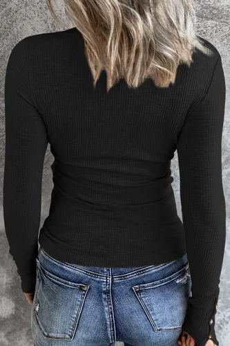 Vista 2 de Paquete de 3 camisas de manga larga estilo Henley casuales para otoño, blusas con botones, camisetas básicas de punto acanalado