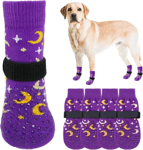 Vista 55 de SCENEREAL 6 piezas de calcetines antideslizantes para perros para prevenir lamido de patas para pavimento caliente/frío, calcetines de agarre