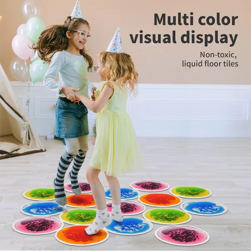 Vista 4 de art3d 4 piezas de baldosas sensoriales redondas para niños, bebés y niños pequeños, alfombra de actividad sensorial líquida colorida para juego