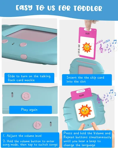 Vista 6 de Tarjetas didácticas hablantes en inglés de 224 palabras con música, juguetes educativos Montessori para niños pequeños, terapia del habla