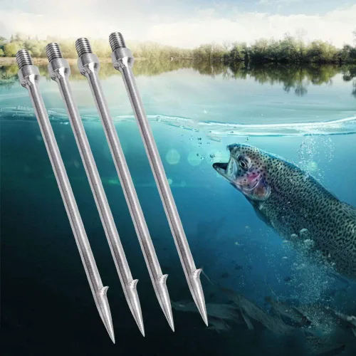 Vista 7 de Gancho de pesca de mango largo, 0.315 in, lanza de acero inoxidable para estanque, río, lago, caña de pescar, compatible con fácil transporte