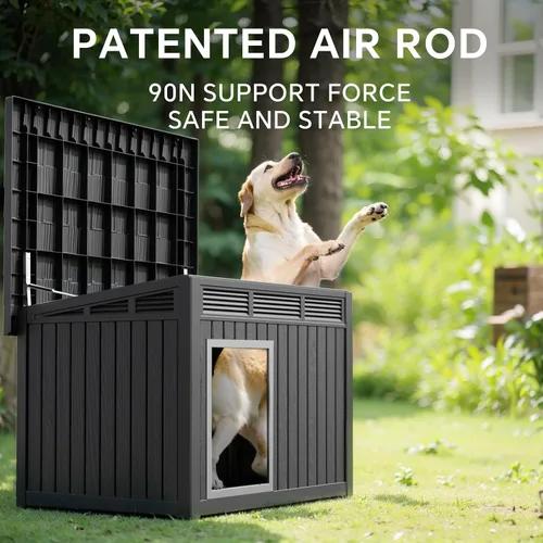Vista 4 de PatioZen Casa para perros para interiores y exteriores, casa duradera con casa para mascotas resistente a la intemperie para perros pequeños Negro