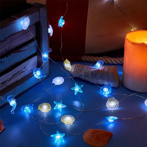 Vista 4 de Luces de vida marina con temática oceánica, cadena de luces de playa y mar, decoración de acuario de playa, tortuga de mar, caballito de mar