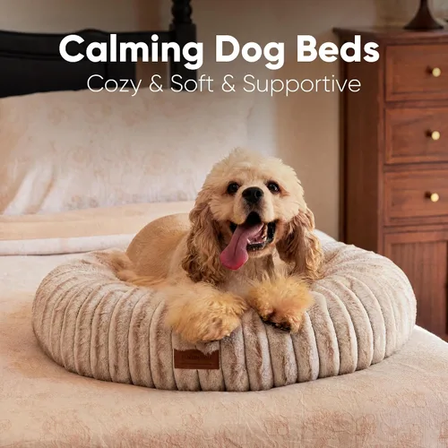 Vista 2 de FUKUMARU Cama para Perros, Camas Calmantes en Forma de Dona para Cachorros Ansiosos, Cama Moderna y Estética para Gatos con Estampado Degradado