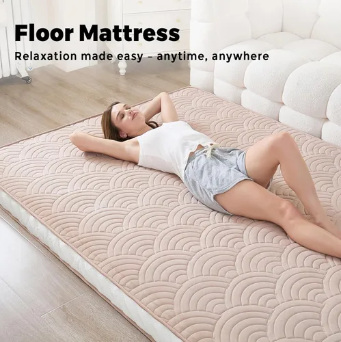 Vista 8 de Zelladorra Colchón japonés para suelo, colchón de futón acolchado con parte inferior antideslizante, cama de piso plegable con bolsa