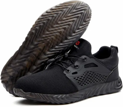 Vista 9 de SUADEX Zapatos de punta de acero para mujeres y hombres, zapatos de seguridad antideslizantes, transpirables, ligeros, a prueba de pinchazos