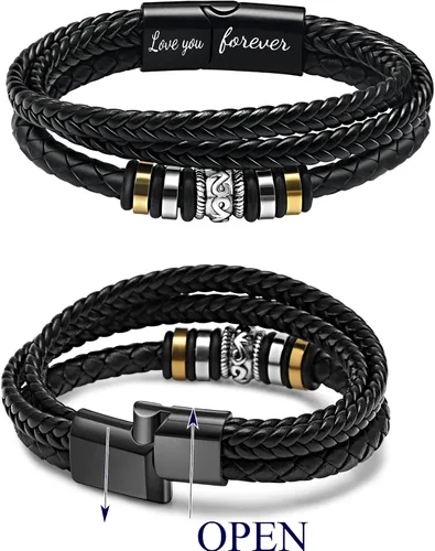 Vista 6 de JoycuFF Men Leather Bracelet Gifts for Birthday Christmast Braided Bracelet for Boyfriend Son Grandson Brother Son 7.58.59 inches Wristband