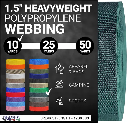 Vista 12 de Strapworks Heavyweight Polypropylene Webbing - Heavy Duty Poly Strapping for Outdoor DIY Gear Repair, 1.5 Inches