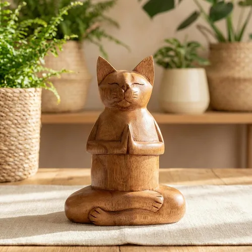 Vista 2 de G6 Collection Estatua de yoga de gato siamés tallada a mano de 8 pulgadas, escultura de estatua de yoga hecha a mano, decoración del hogar