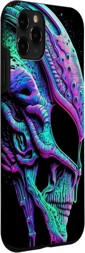 Vista 24 de iPhone 13 Pro Trippy Vaporwave Alien Head Skull Dripping Paint UFO Art Case