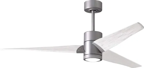 Vista 12 de Matthews SJ-BN-MWH-42 Super Janet Damp Rated 42" Ceiling Fan with LED Light and Remote & Wall Control, Silent DC Motor, 3 Solid Wood Blades, Brushed