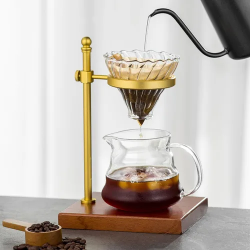 Vista 2 de Soporte para café – Soporte de madera ajustable para verter sobre la estación de café, compatible con hervidor de café y filtro, base multifuncional