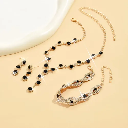 Vista 7 de Unicra Juego de joyas de boda con diamantes de imitación, collar de novia, pulsera, aretes, juego de bisutería para mujeres y novias