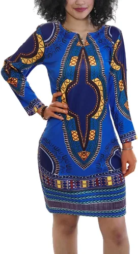 Vista 3 de Vestido de verano bohemio con cuello en V para mujer, estilo étnico, estampado africano