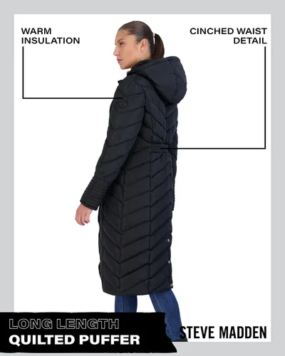 Vista 6 de Madden Girl Chaqueta de invierno para mujer Abrigo largo acolchado maxi acolchado (S-3X)