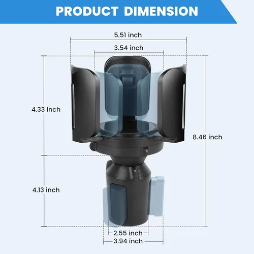 Vista 2 de Expansor de portavasos para automóvil con soporte y base ajustables, compatible con Yeti Ramblers de 10 a 64 oz, Stanley, Hydro Flask, Nalgene