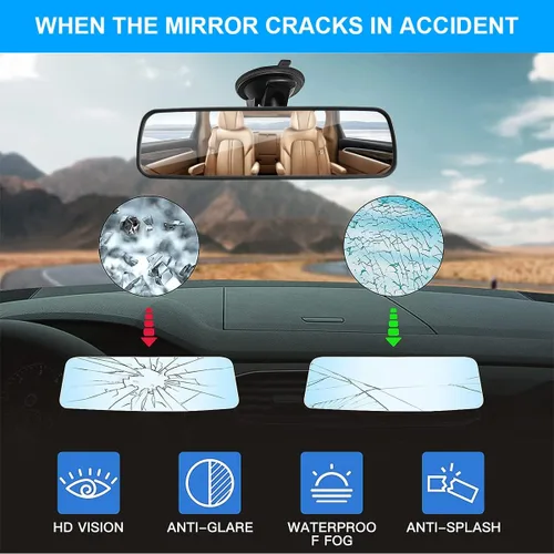 Vista 5 de Espejo retrovisor de coche de 9.8 pulgadas con ventosa, espejo retrovisor interior de auto ajustable antirreflejos, espejo interior de vehículo HD