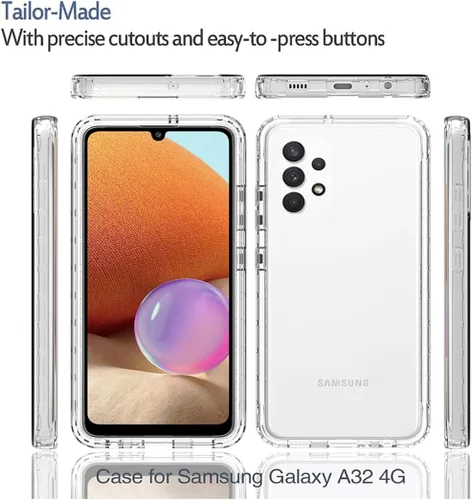 Vista 5 de Funda compatible con Galaxy A32 4G, SM-A325F SM-A325M con protector de pantalla de vidrio templado, cuerpo completo, a prueba de golpes