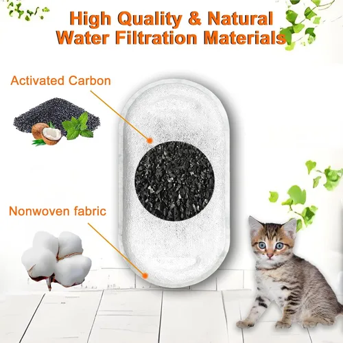Vista 3 de Filtros de fuente de agua para gatos, 4 filtros+4 filtros de repuesto de esponja para 108/3.2L y 67oz/2LDispensador de agua de acero inoxidable