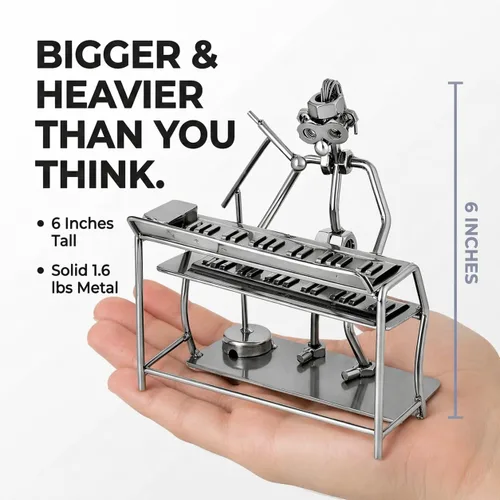 Vista 3 de Broadway - Figura de cantante con teclado de regalo, figura de metal para piano Estatua de metal plateado de 6 pulgadas para músico - Decoración