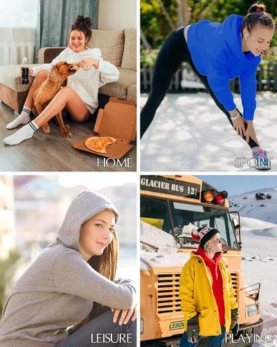 Vista 5 de Sudadera con capucha de forro polar de algodón suave para mujer, sudadera casual de color sólido con bolsillos S-2XL
