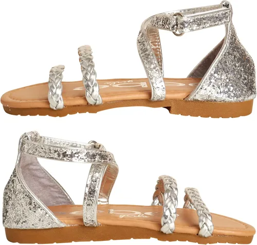 Vista 3 de bebe Sandalias para niñas pequeñas Sandalias de gladiador de cuero sintético trenzado con purpurina (5T-10T)