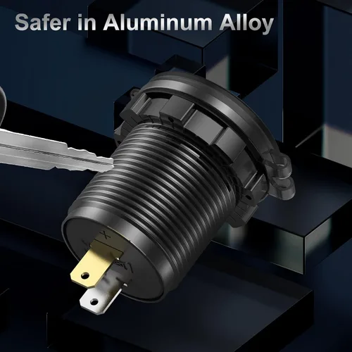 Vista 3 de Enchufe de cargador de automóvil de aluminio USB C de 12V, salida de 12 voltios, PD 20W y carga rápida 3.0 18W, puerto USB de automóvil impermeable