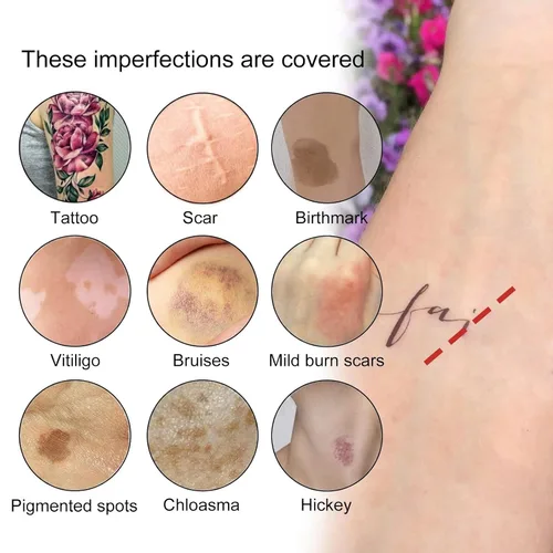 Vista 9 de Cubierta de tatuaje, corrector invisible impermeable para el cuerpo, piernas, contusiones, cicatrices, manchas oscuras, vitíligo, maquillaje