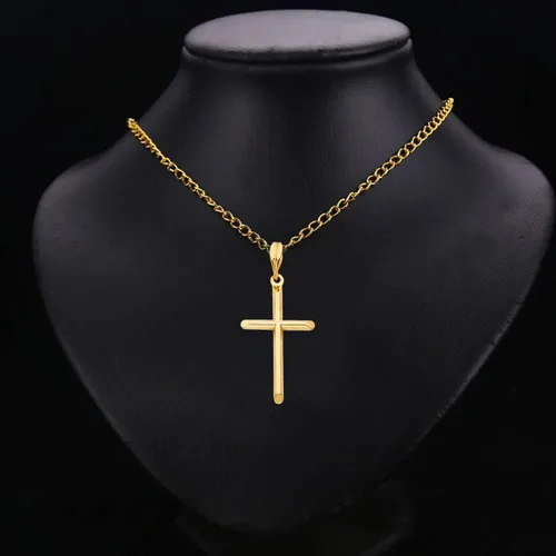 Vista 2 de 14KY - Colgante de cruz religiosa Medallón de oro amarillo de 14 quilates, joyería cristiana de Jesús para mujeres y hombres Colgante de cadena