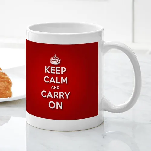 Vista 3 de CafePress Taza de café de cerámica con texto en inglés «Keep Calm And Carry On» (11 oz)