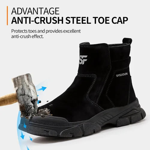 Vista 3 de Botas de trabajo para hombre, botas de soldadura sin cordones para hombres, botas de punta de acero indestructibles, zapatos de punta de acero
